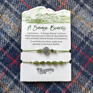 New Set of 2 Connemara Marble Celtic Knot Corded Bracelets (Made in Ireland)